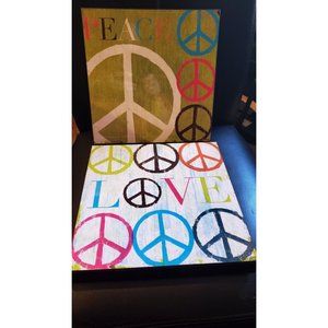 Peace & Love Artwork On Wood Panel 11.25 in square